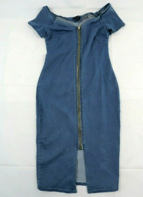 Haute Monde Women's Size S (Small) Denim Dress Off Shoulder Zip Front Bodycon