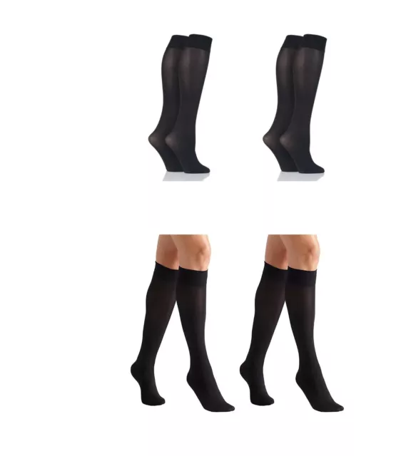 2 PAIR Soft Smooth Opaque Knee High Pop Socks Plain Comfort Cuff 40- 70 DENIER
