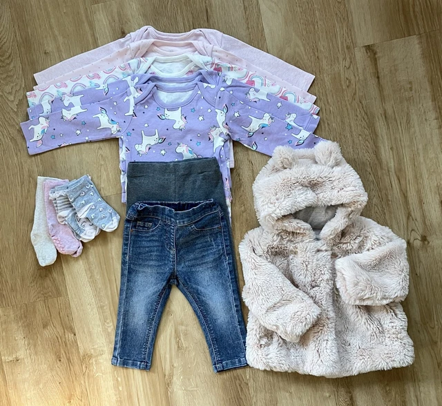 Baby Girls 6-9 Months Clothes Bundle - Next TU F&F Babygrows Leggings Coat Pink