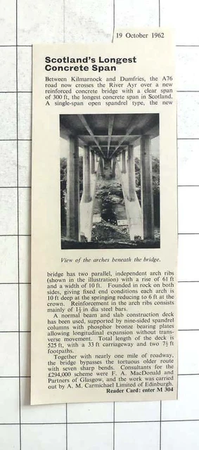 1962 Scotland's Longest Concrete Span, A76 Crossing River Ayr, MacDonald Glasgow