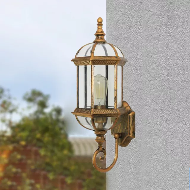 Retro Antik Wandleuchte Industriell Metall Glas Wand Lampe Außen Garten Licht