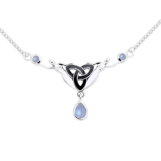 Celtic Danu Goddess Triquetra Sterling Silver Necklace Choice Gem by Peter Stone