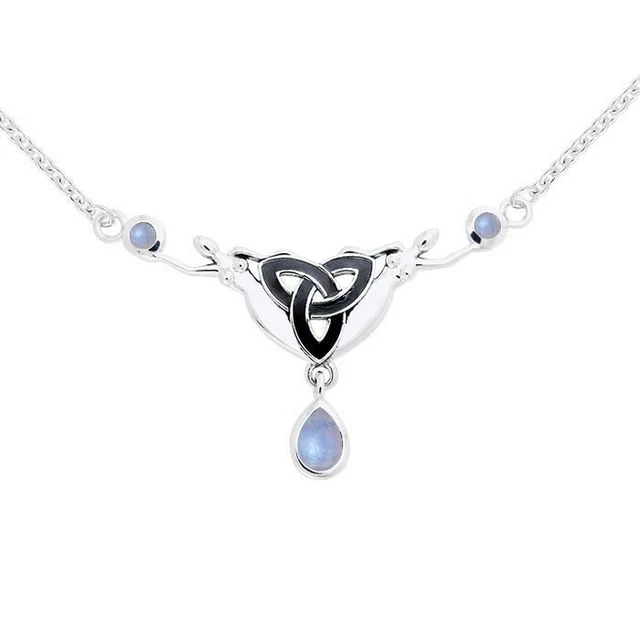Celtic Danu Goddess Triquetra Sterling Silver Necklace Choice Gem by Peter Stone