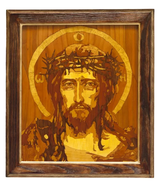 Jesus Christ Orthodox Icon on Wood Russian Byzantine Christian marquetry picture