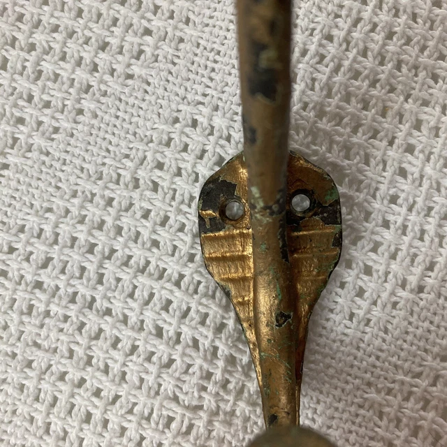 Vintage Bronze Painted Metal Double Wall Hook with Patina 3