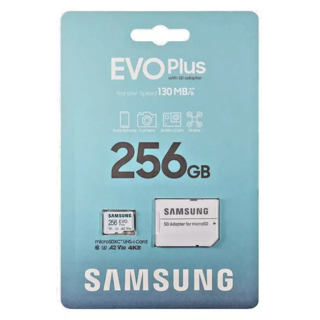 Genuine Samsung Evo Plus 256GB MicroSDXC Card with Adapter V30 A2 U3 UK Seller