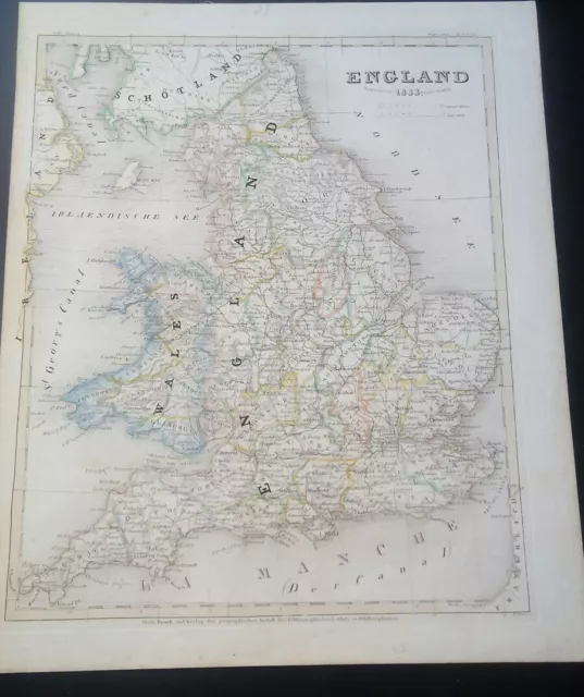 Alt-, Grenz- u. Flächenkolor. Stahlstich-Landkarte von England und Wales, 1833