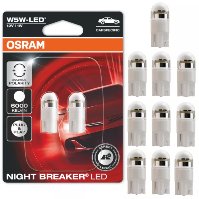 Osram T10 501 LED White W5W Sidelight Bulbs 6000K 12v 1W Door\Interior Light