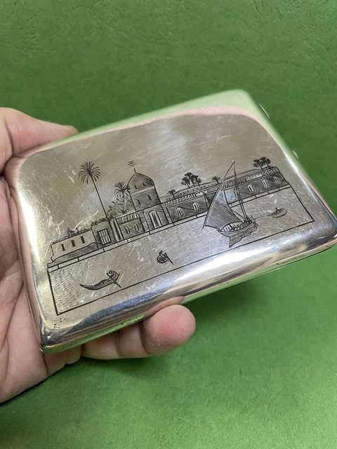 Antique unique piece Iraqi niello Silver Cigarrets  box 128 Grams R22