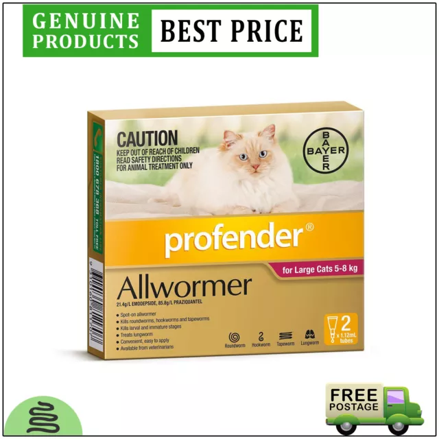Profender Allwormer Pink 2 Doses  For Large Cats 5 To 8 Kg  Intestinal Allwormer