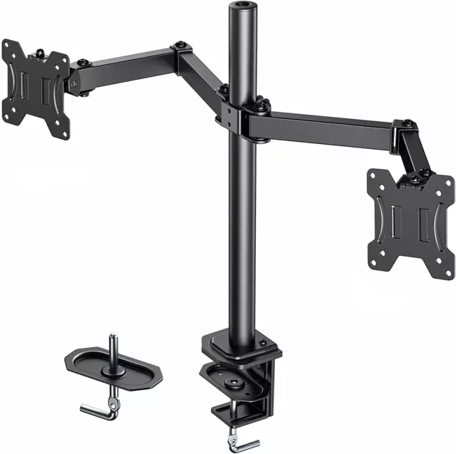 Dual Monitor Mount Stand Fully Adjustable 13 to 27 Inch Screens 75/100 VESA