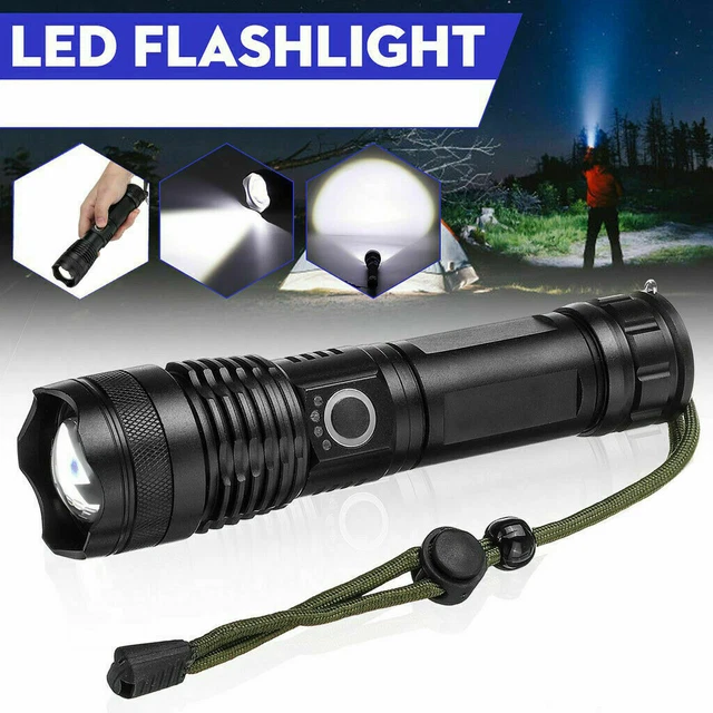 Torche LED Torche Ultra Puissante 10000 Lumens, Torche Militaire Tactique Rechargeable USB 5 Modes IPX4 Étanche, Batterie Incluse