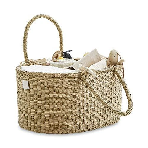 Baby Diaper Caddy Organizer in Organic Seagrass w Removable Divider - Luxury