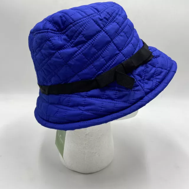 Kate Spade Logo Bucket Hat Battery Park Blue Quilted Lined Rain Black Bow