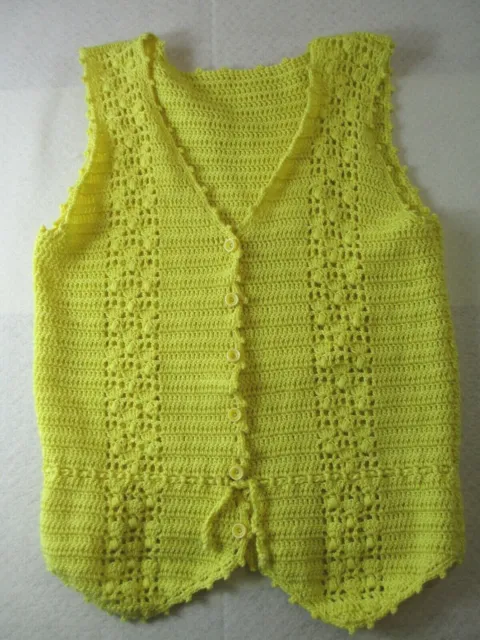 Vintage 1970's Hippie Vest Hand Crochet retro yellow Throwback