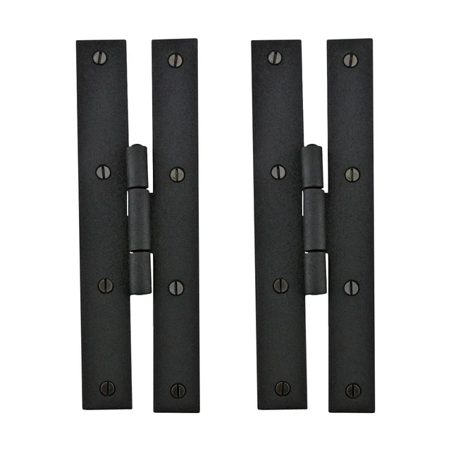 Black H Flush Hinge 7" L Wrought Iron Rust Resistant Pack of 2 Door Hinges