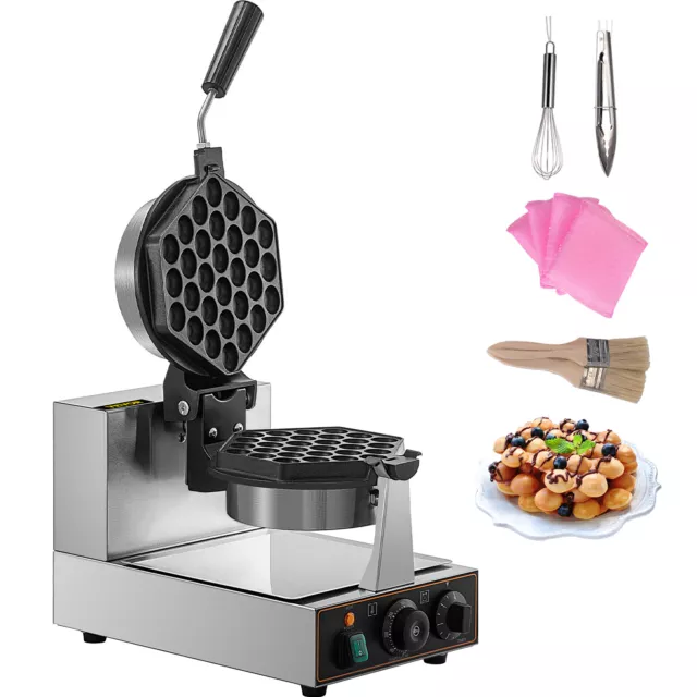 VEVOR Hexagonal Bubble Egg Maker Machine 1200W Rotatable Commercial Waffle Baker