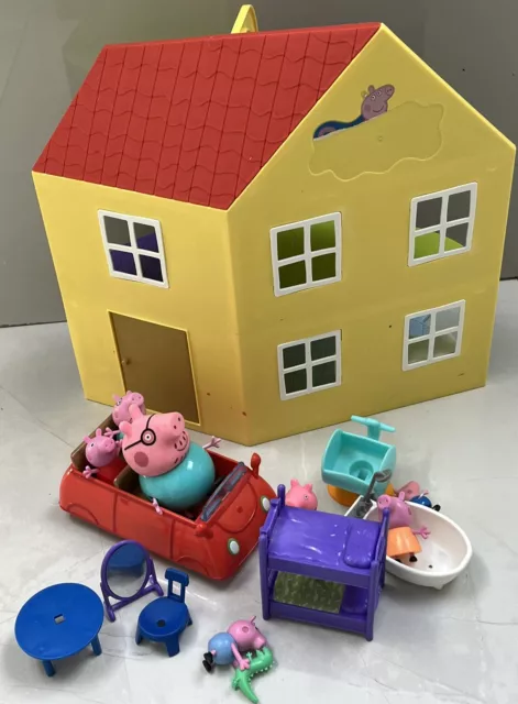 Peppa Pig House And Car Figure Toy Bundle