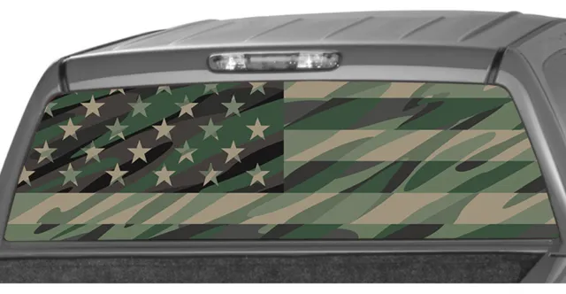 American Flag Army Camo  Rear Window Graphic Decal Tint Sticker Truck RW2_005