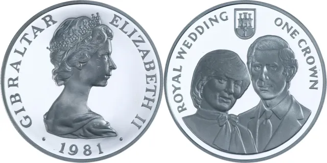 Gibraltar: 1 Crown silver 1981 (Royal Wedding) - Proof