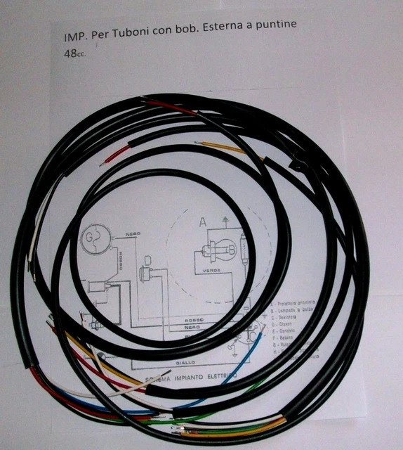 IMPIANTO ELETTRICO ELECTRICAL WIRING MOTORINO TUBONE 48 cc. CON SCHEMA