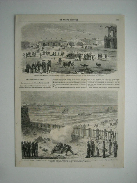 GRAVURE 1862. EXPEDITION Mexique. CASERNEMENT VERA-CRUZ. -. COUP DE NORTE DU 6 N