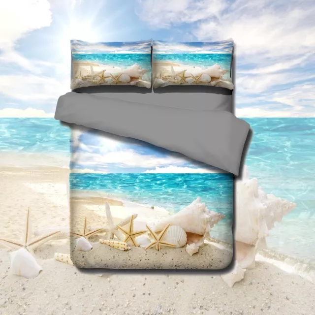 Quilt Duvet Doona Cover Set Single Double Queen King Ocean Beach Sea Star Shells