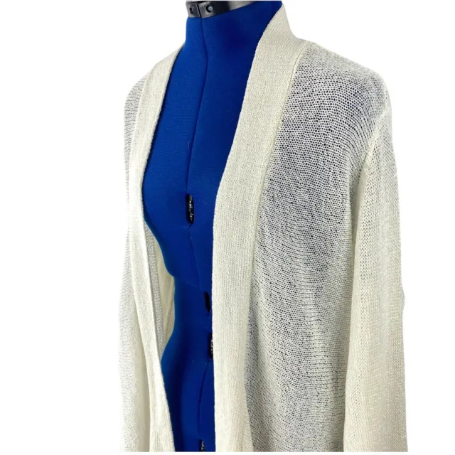 Eileen Fisher Women's Ivory Linen Blend Loose Knit Open Front Cardigan Size XL