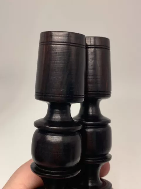 Ebony Wood Candlesticks Pair 7” Tall Candle Holders Hand Turned Art Deco style