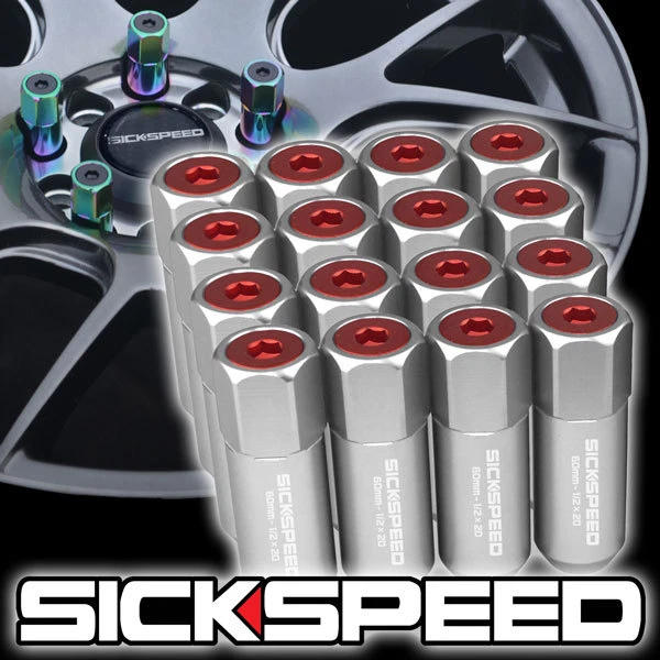 Sickspeed 16 PC Poli / Rouge Mancheron Aluminium 60MM Étendu Écrou Écrous 1/2x20