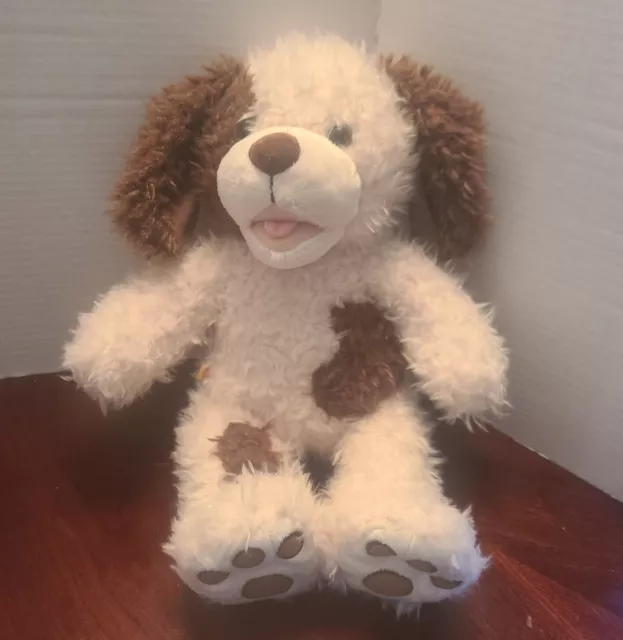 Build-A-Bear Workshop BABW 16" White & Brown Spots Heart Shaggy Plush Dog