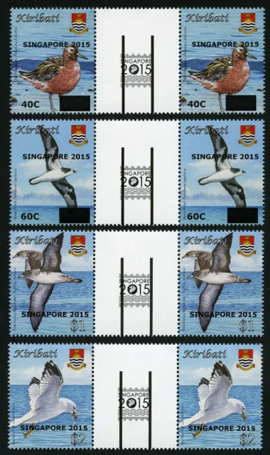 Kiribati 2015 Vögel Birds Aufdruck Singapore 1158-1161 Zwischenstegpaare MNH