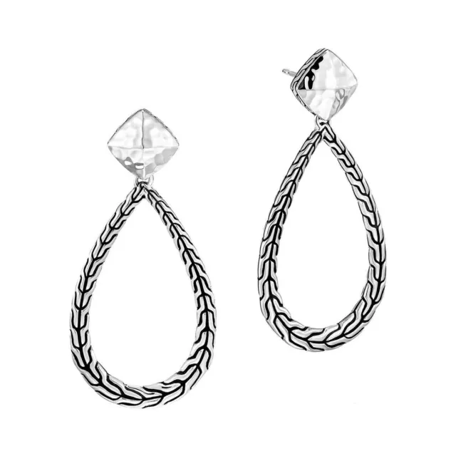 $450 John Hardy Classic Chain Hammered Sterling Silver Pear Drop Earrings