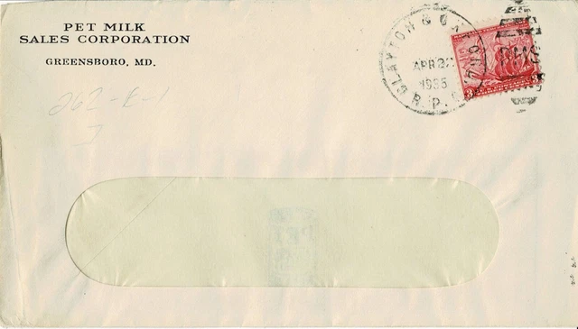 Maryland/Delaware - 1935 Clayton & Oxford RPO (262-E-1, R1) cvr w/Pet Milk logo