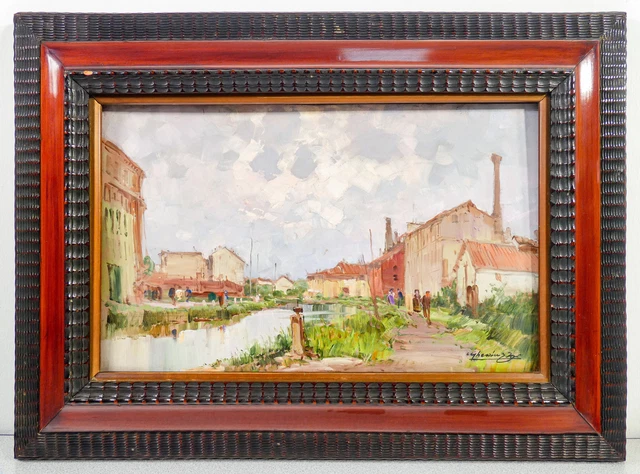 ⚜️ Imagen Firmado César Gallegos Pintado Aceite Mesa Marco de La Guilloché 1930S