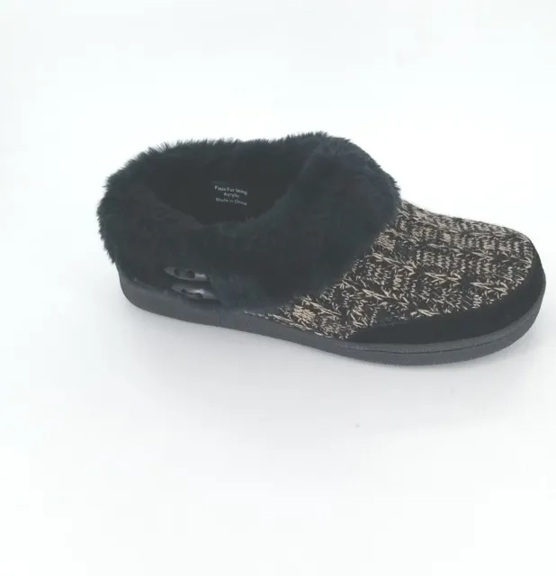 4203 Clarks Womens  Faux Fur Slip On Slippers Black/Beige Size 8M US