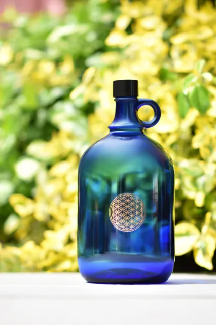 Glass Bottle 2 Liter IN Blue With Flower of Life
