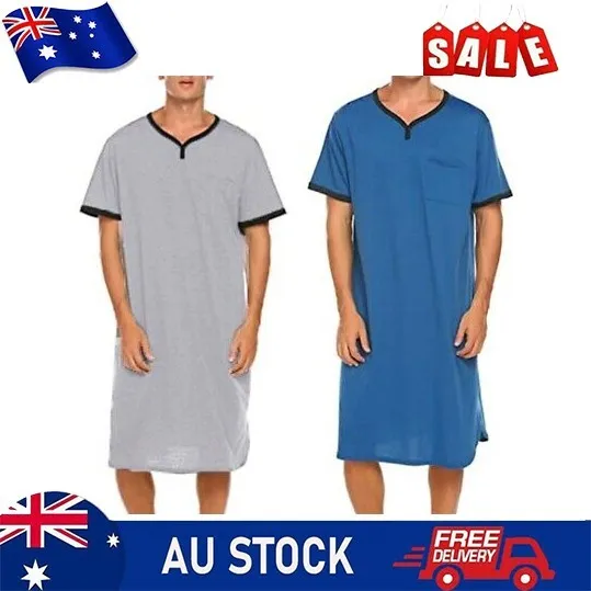 Mens Fashionable Short Sleeve Nightshirts Bathrobe Sleepwear Pajamas Shirts