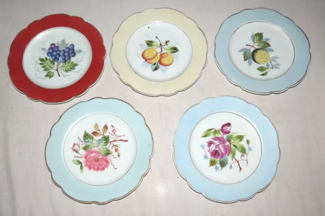 B. S. M Czechoslovakia Conjunto De Cinco 22.2cm Platos - Fruta Y Flores