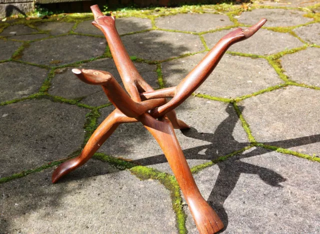 Very Large Vintage Hand Carved Wooden 3 Legged Tripod Foldable Stand 59cm