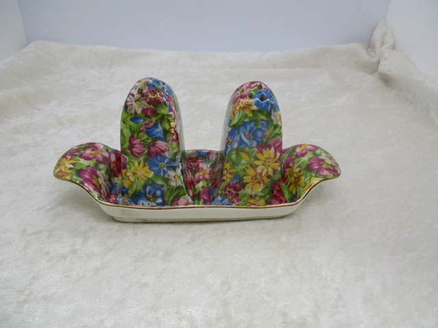 Vintage Royal Winton Grimwades Chintz Joyce-Lynn Salt & Pepper Shakers on Tray
