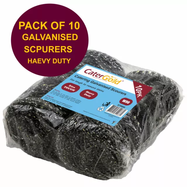 Heavy Duty Galvanised Metal Scourers Extra Large Catering BBQ W-90 - Pack of 10