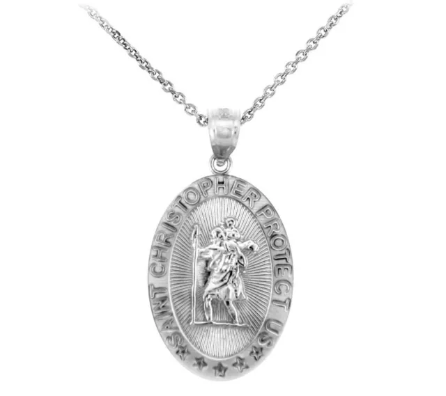 The Saint Christopher Protect Us Oval Sterling Silver Pendant Necklace Religious