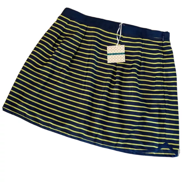 Pim+Larkin-Anthropologie Navy & Neon Green Stripes Lined Short Skirt Medium NWT