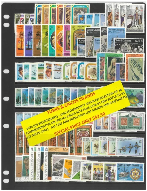 Turks & Caicos 1976-80 18 Commemorative Sets 101 Stamps & 9 Mini Sheets MUH #449