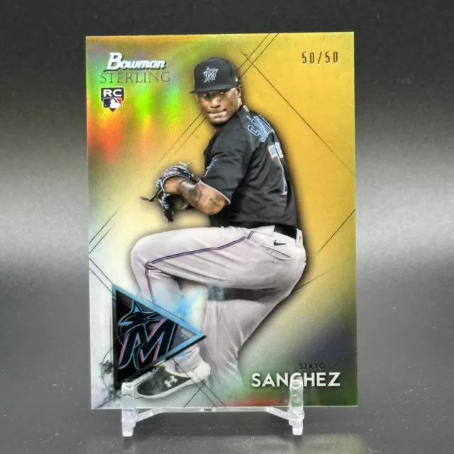 2021 Bowman Sterling Gold Refractor Sixto Sanchez RC #'d /50 - Marlins Rookie