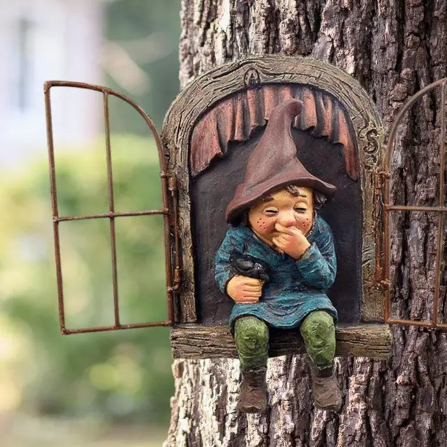 Elf Tree Hugger 5.9 inch Funny Garden Peeker Gnome Statue Yard Wall Art Decor