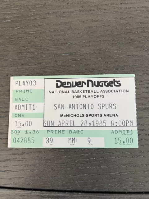 1985 Playoffs 1st Round Game 5 San Antonio Spurs Denver Nuggets Ticket Stub