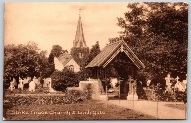 Postcard UK England Buckinghamshire Stoke Poges St Giles Parish Church Lych Gate