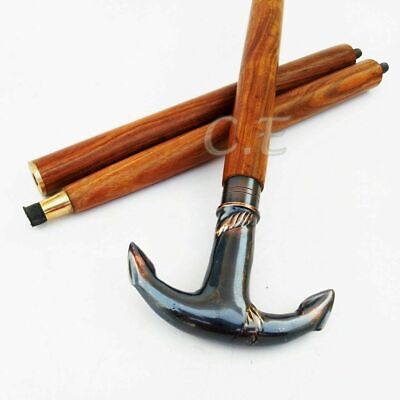 Designer Wooden Walking Stick Brass Anchor Head Solid Handle Wooden Vintage Cane